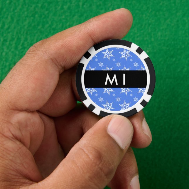 Lot De Jeton De Poker Snowflakes blanc, Bleu, Votre nom, Personnaliser (main)