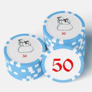 Lot De Jeton De Poker Snowman bleu clair 50 puce de poker rayé