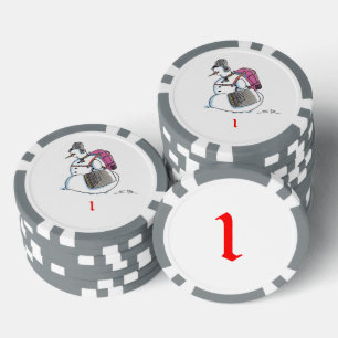 Lot De Jeton De Poker Snowman gris 1 puce de poker rayé