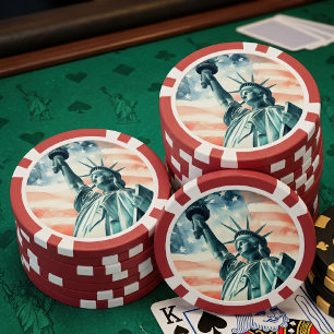 Lot De Jeton De Poker Statue de la Liberté à l'aquarelle avec drapeau am