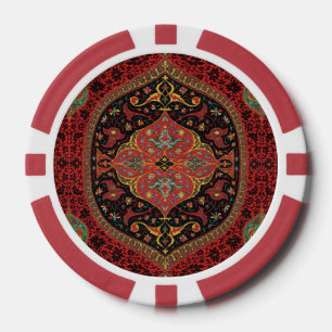 Lot De Jeton De Poker Tapis persan vintage motif rouge vert arabesque