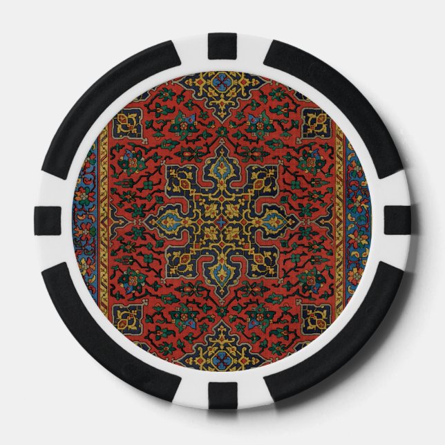Lot De Jeton De Poker Tapis Perse Tapis Rouge Bleu classique (Recto)