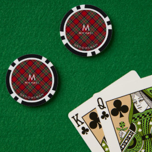 Lot De Jeton De Poker Tartan vert rouge plaqué Groomsman Monogramme