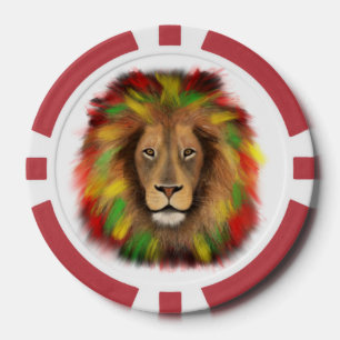 Lot De Jeton De Poker Tête de lion rasta rouge jaune vert dessin Jamaïqu