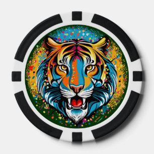 Lot De Jeton De Poker Tête de tigre couleurs arc-en-ciel peinture taches
