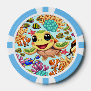 Lot De Jeton De Poker Tortue de mer Bébé heureux et mignonne personnage