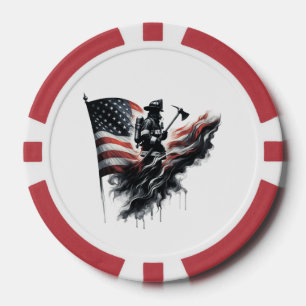 Lot De Jeton De Poker Un pompier américain.Drapeau des Etats-Unis.