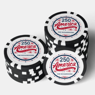 Lot De Jeton De Poker USA Rouge Blanc et Bleu 250e anniversaire de l'Amé