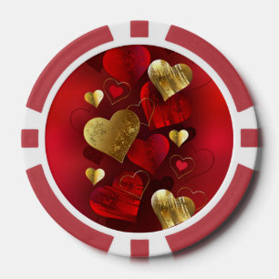 Lot De Jeton De Poker Valentines dorées et rouges