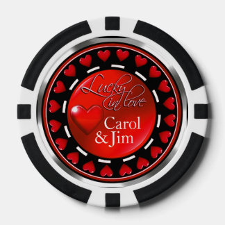 Lot De Jeton De Poker Vegas Lucky in Love Coeurs rouge noir argent
