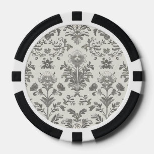 Lot De Jeton De Poker Victorien Damas Floral Blanc Vintage
