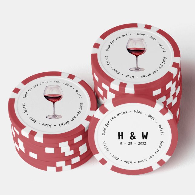 Lot De Jeton De Poker Vin rouge noir moderne Mariage  (Empiler)
