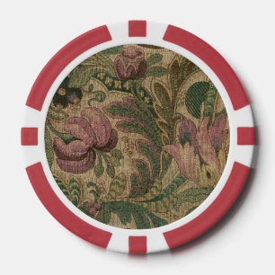 Lot De Jeton De Poker Vintage Mauve Sauge 1918 Motif Botanique
