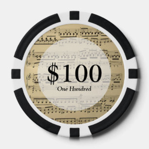 Lot De Jeton De Poker Vintage Music Sheet