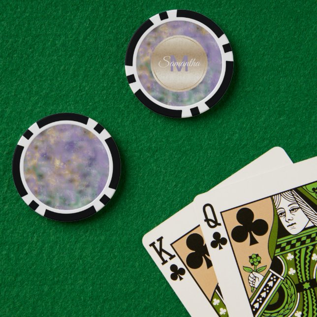 Lot De Jeton De Poker Vitre doré violet Turquoise Monogramme Abstrait (Table de poker (double))