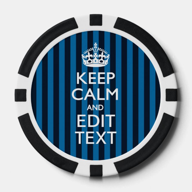 Lot De Jeton De Poker Votre texte sur Garder Calme Bleu Stripes (Recto)