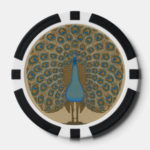 Lot De Jeton De Poker Walter Crane Or Peacock Bleu Art Vintage Or