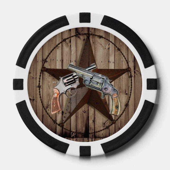 Lot De Jeton De Poker Woodgrain texas star cowboy western country pistol (Recto)