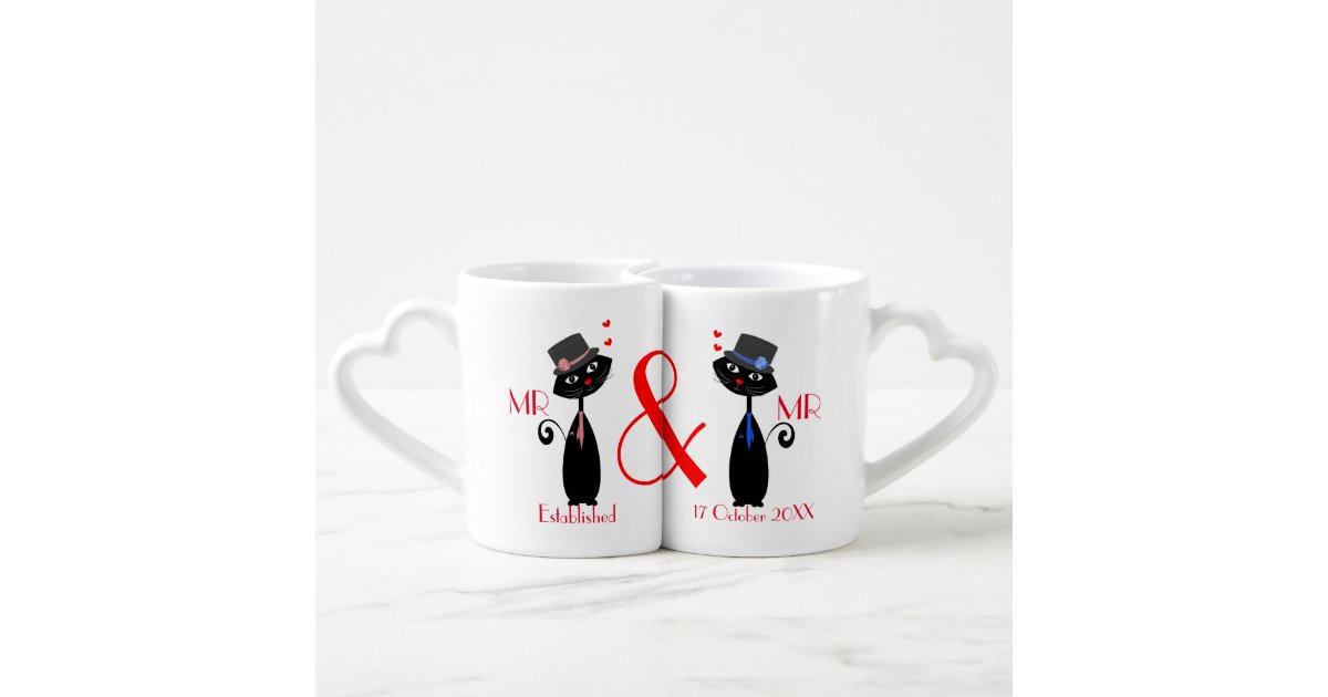 Duo mugs Mr et Mrs avec prénoms. Mug personnalisé couple, amoureux
