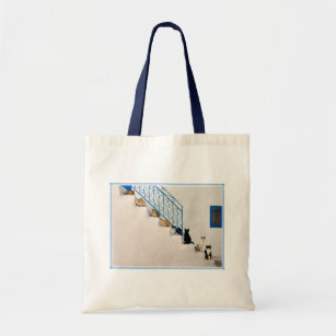 Lot of cats on a white stairway in a Greek village Tote Bag