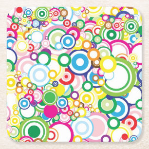 Lot of vivid circles square paper coaster