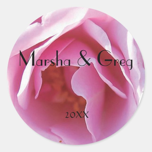Lots O Pink Rose Personal Round Wedding Sticker (Front)