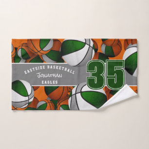 Lots of basketballs custom team sports green grey hand towel