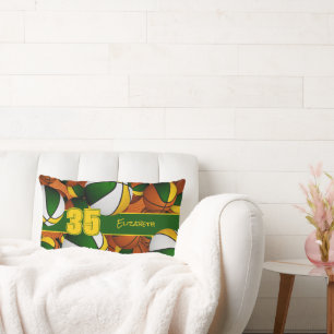 lots of basketballs green gold kids sports decor lumbar pillow