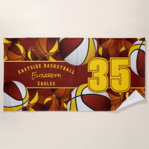 Lots of basketballs maroon gold kids team colours beach towel