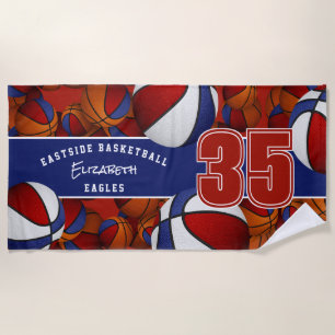 Lots of basketballs red blue team spirit beach towel