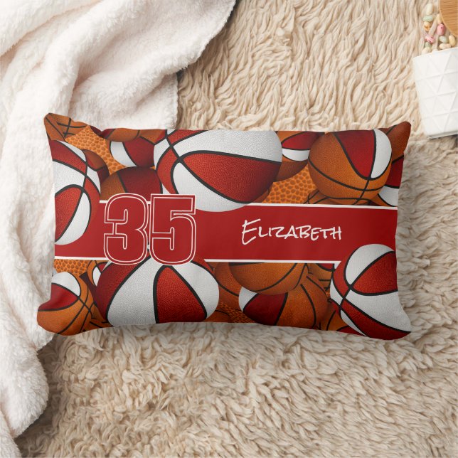 lots of basketballs red sports room decor lumbar pillow (Blanket)