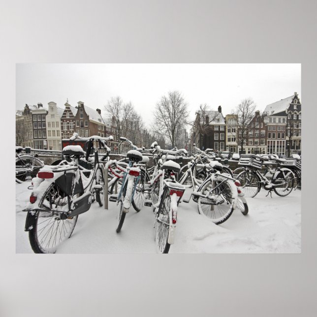 Lots of bicycles in winter in Amsterdam Netherland Poster (Front)