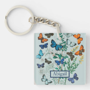 Lots of Blue and Orange Butterflies Keychain