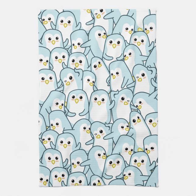 Lots of cartoon Penguins Kitchen Towel (Vertical)
