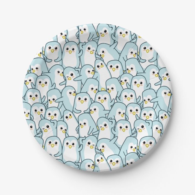 Lots of cartoon Penguins Paper Plate (Front)