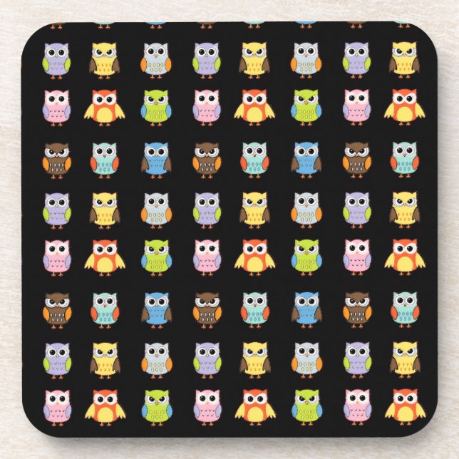 Lots of Colourful Cute Owls Pattern Coaster (Front)