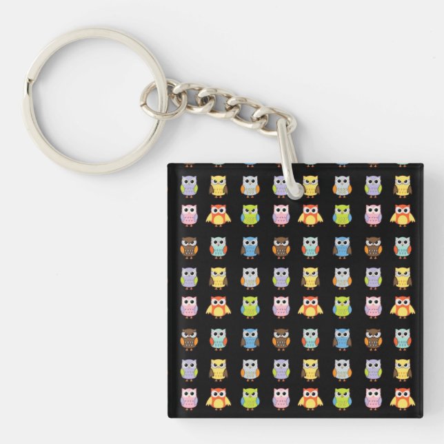 Lots of Colourful Cute Owls Pattern Keychain (Front)