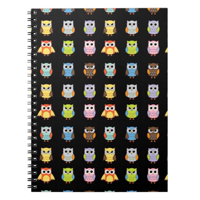 Lots of Colourful Cute Owls Pattern Notebook (Front)
