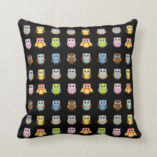 Lots of Colourful Cute Owls Pattern Throw Pillow