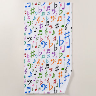 Lots of Colourful Music Notes and Symbols Beach Towel