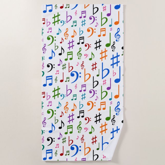 Lots of Colourful Music Notes and Symbols Beach Towel (Front)