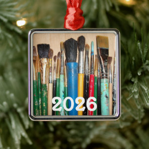 Lots of Colourful Used Paint Brushes Metal Ornament