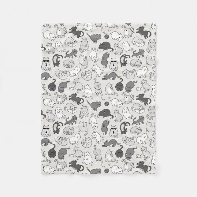 Lots of Cute Cats Doodle Pattern Illustration Fleece Blanket (Front)
