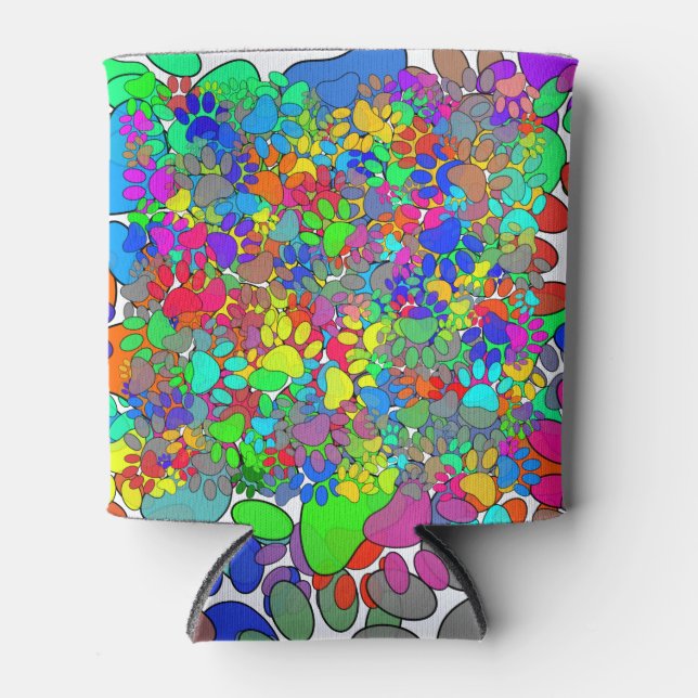 Lots Of Dog Paw Prints All Over Can Cooler (Front)