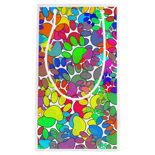 Lots Of Dog Paw Prints All Over Small Gift Bag (Front)