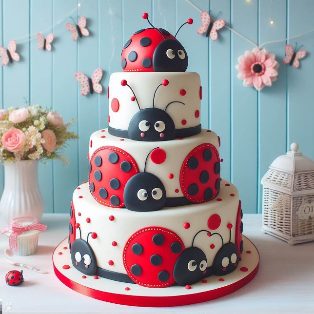LOTS OF LADY BUGS KIDS BIRTHDAY CAKE CARD (Creator Uploaded)