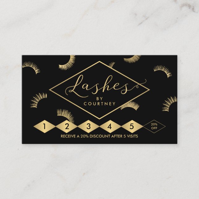 Lots of Lashes Lash Salon Black/Gold Loyalty Card (Front)
