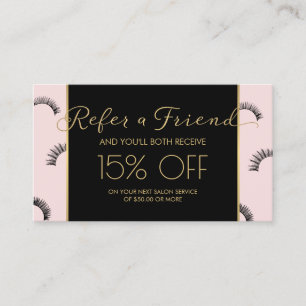Lots of Lashes Lash Salon Pink/Black/Gold Referral Card
