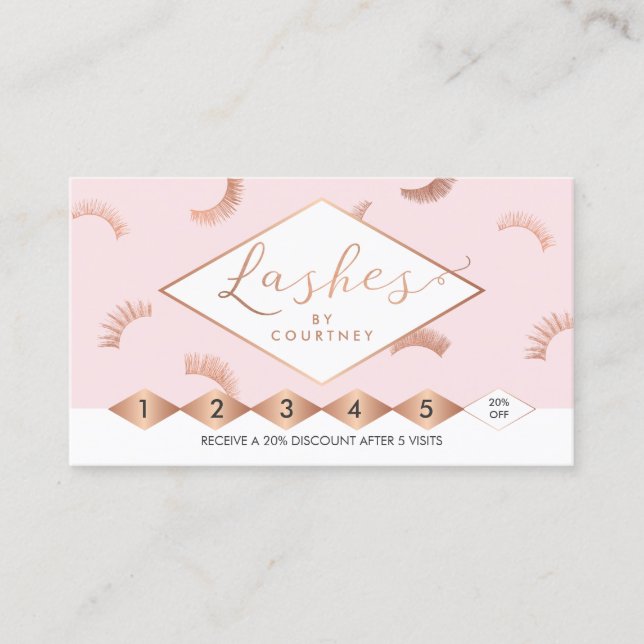 Lots of Lashes Lash Salon Pink/Rose Gold Loyalty Card (Front)