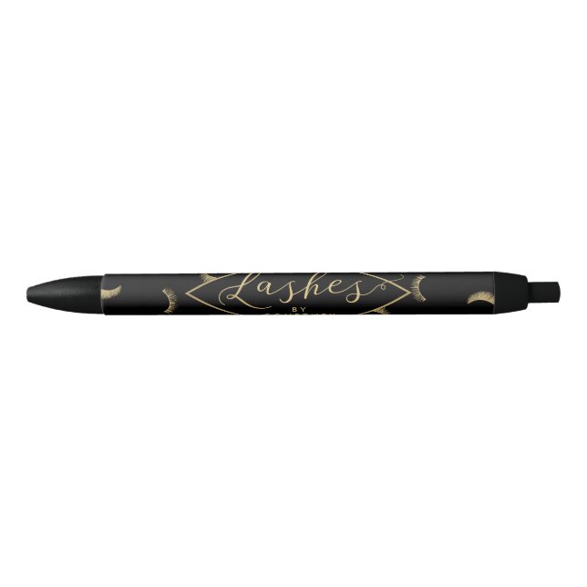 Lots of Lashes Pattern Black/Gold Personalized Black Ink Pen (Front)